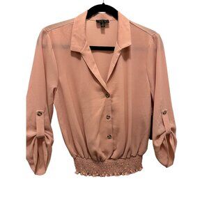 👗 2/$30 👗 New Mauve Pink Long Sleeve Blouse Cinched Waist Deep V-Neck sz M